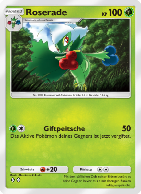 Roserade 009 — Kollision von Raum und Zeit (German Pokémon TCG card)