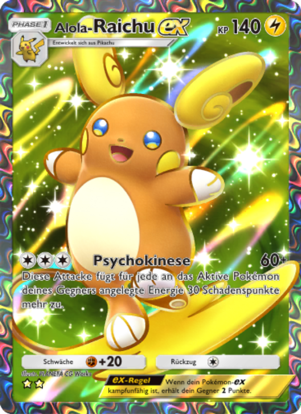 Alola-Raichu-ex 185 — Hüter des Firmaments (German Pokémon TCG card)