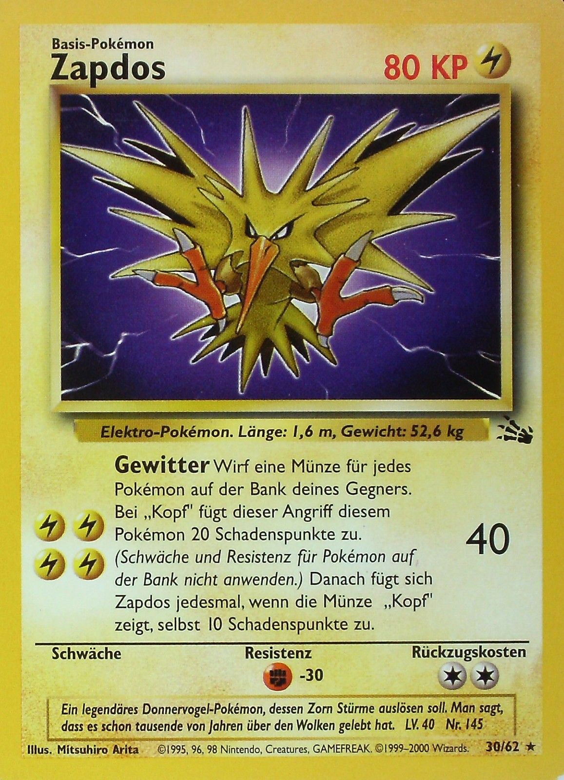 Zapdos 30 — Fossil (German Pokémon TCG card)