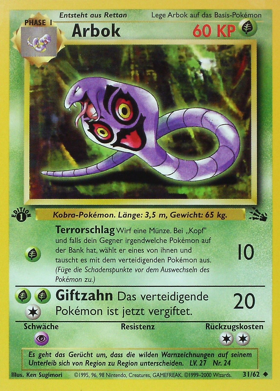 Arbok 31 — Fossil (German Pokémon TCG card)