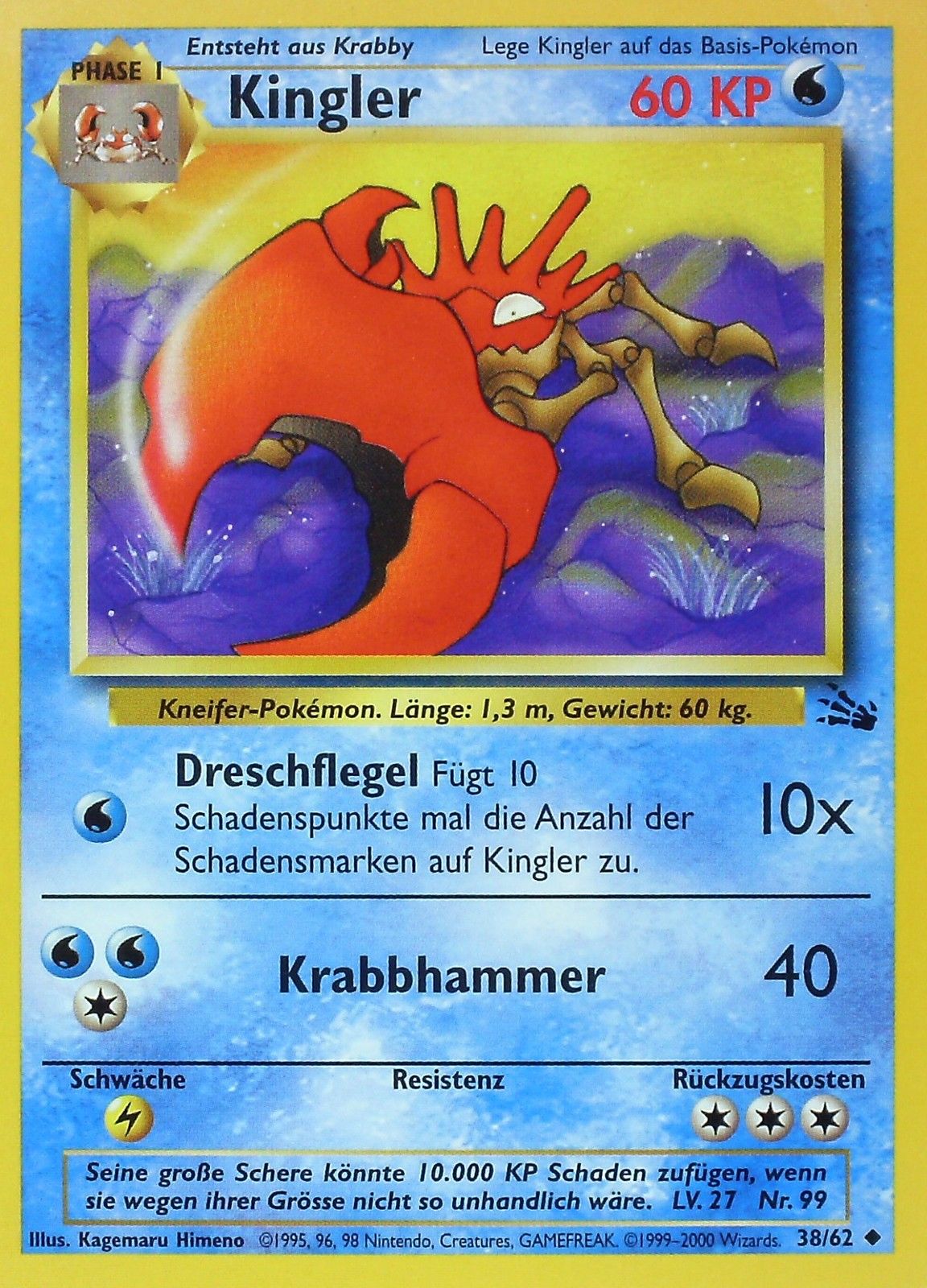 Kingler 38 — Fossil (German Pokémon TCG card)