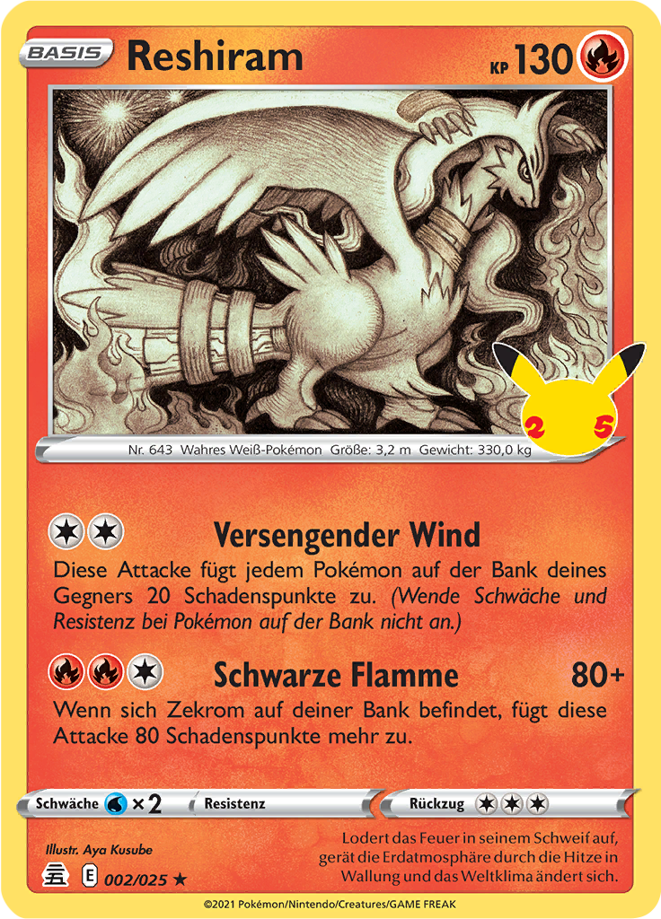 Reshiram 002/025 — Celebrations (German Pokémon TCG card)