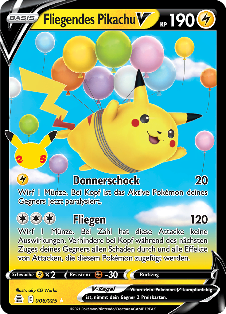 Fliegendes Pikachu V 006/025 — Celebrations (German Pokémon TCG card)