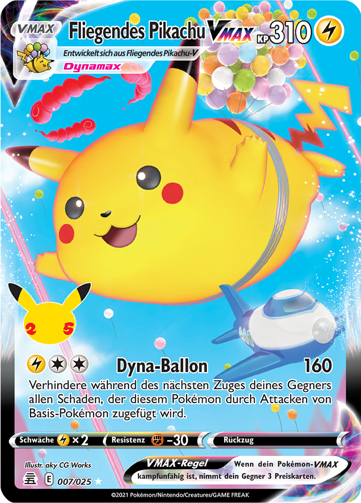 Fliegendes Pikachu VMAX 007/025 — Celebrations (German Pokémon TCG card)