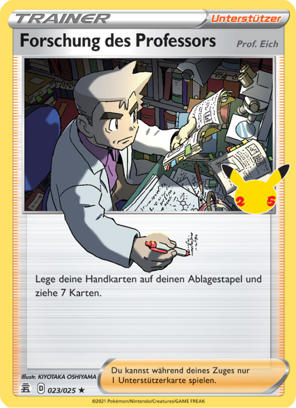 Forschung des Professors (Prof. Eich) 23 — Celebrations (German Pokémon TCG card)