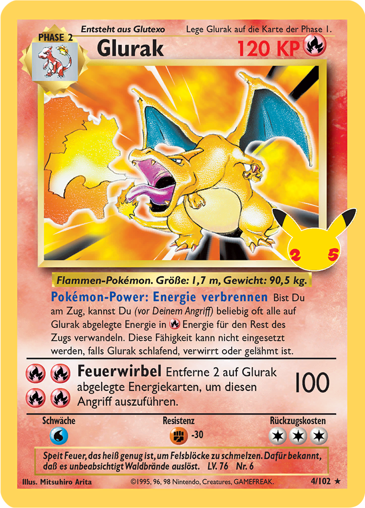 Glurak 4/102 — Celebrations (German Pokémon TCG card)