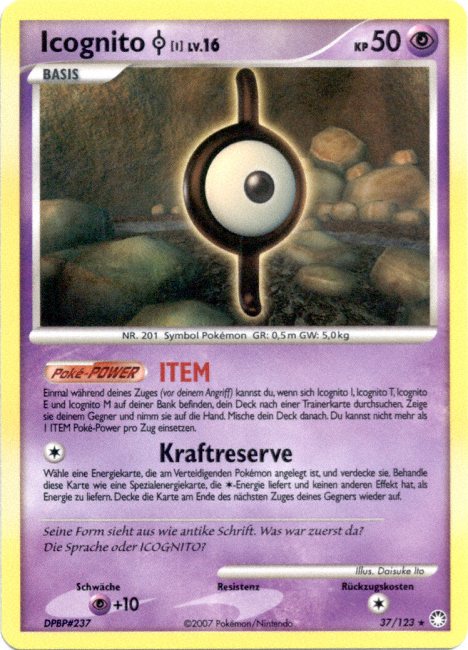 Icognito I 37 — Geheimnisvolle Schätze (German Pokémon TCG card)