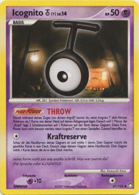 Icognito T 67 — Geheimnisvolle Schätze (German Pokémon TCG card)
