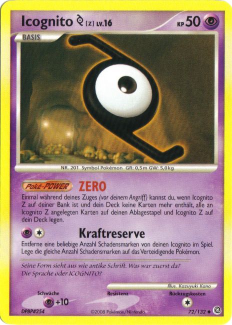 Icognito Z 72 — Rätselhafte Wunder (German Pokémon TCG card)