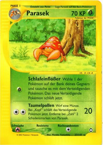 Parasek 27 — Aquapolis (German Pokémon TCG card)