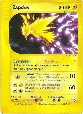 Zapdos 44 — Aquapolis (German Pokémon TCG card)