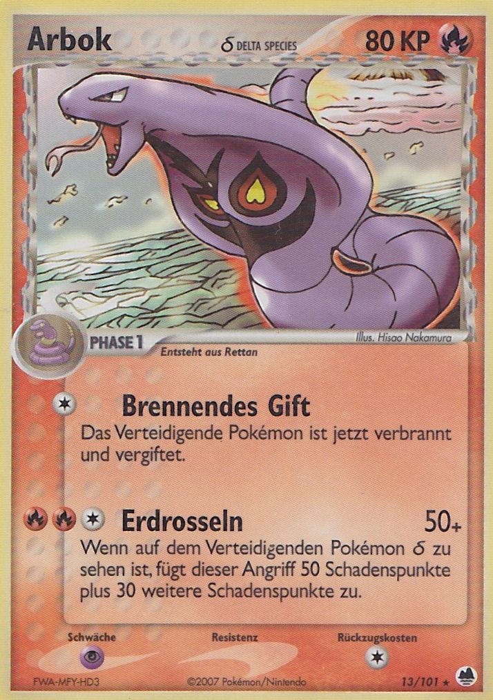 Arbok 13 — EX Dragon Frontiers (German Pokémon TCG card)