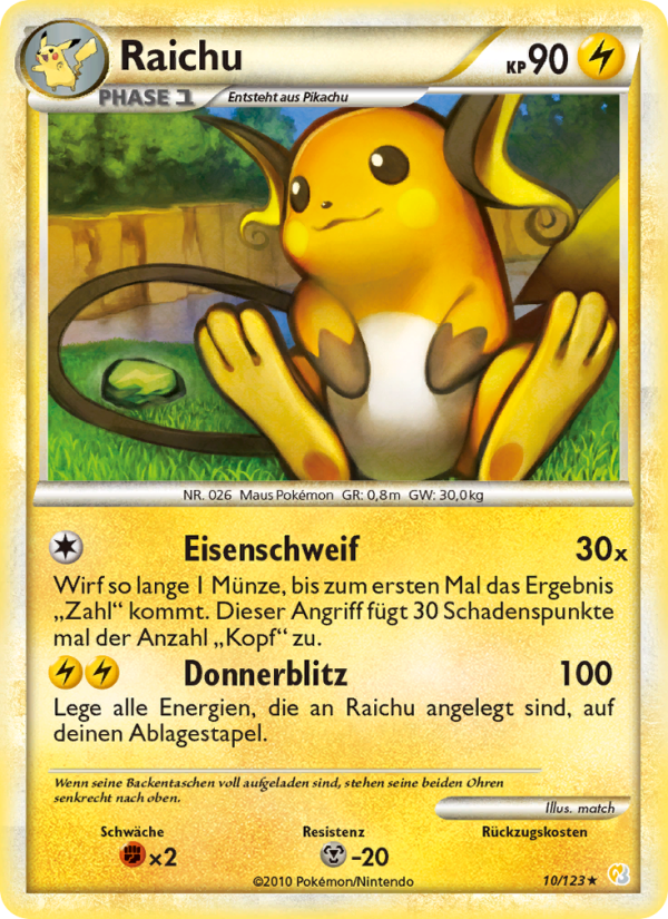 Raichu 10 — HeartGold SoulSilver (German Pokémon TCG card)