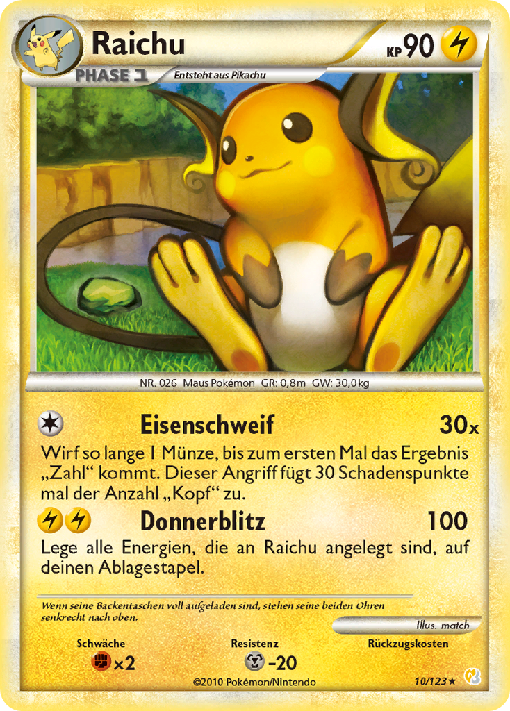 Raichu 10 — HeartGold SoulSilver (German Pokémon TCG card)