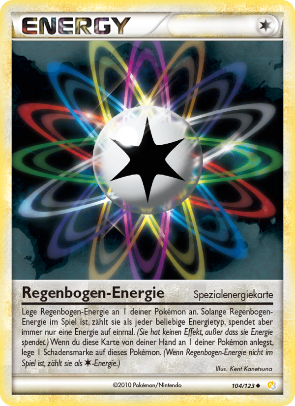 Regenbogen-Energie 104 — HeartGold SoulSilver (German Pokémon TCG card)