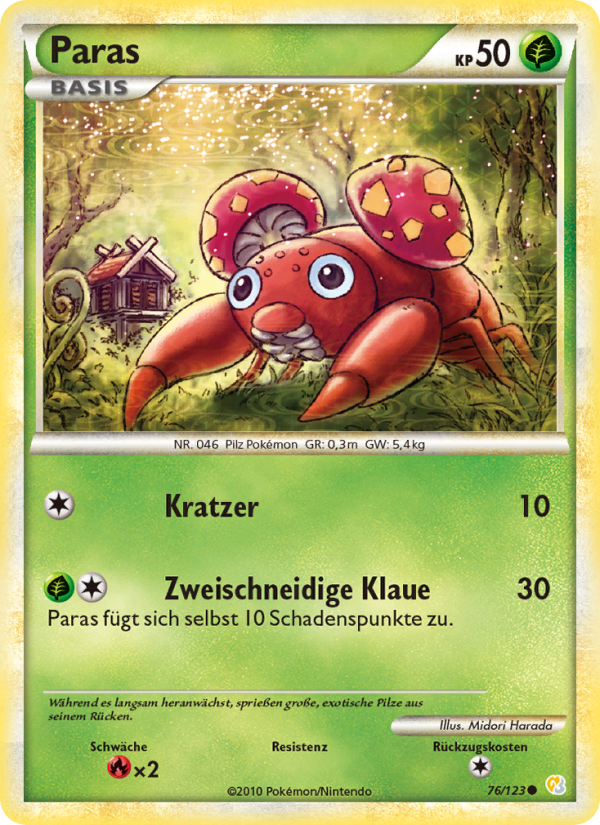 Paras 76 — HeartGold SoulSilver (German Pokémon TCG card)