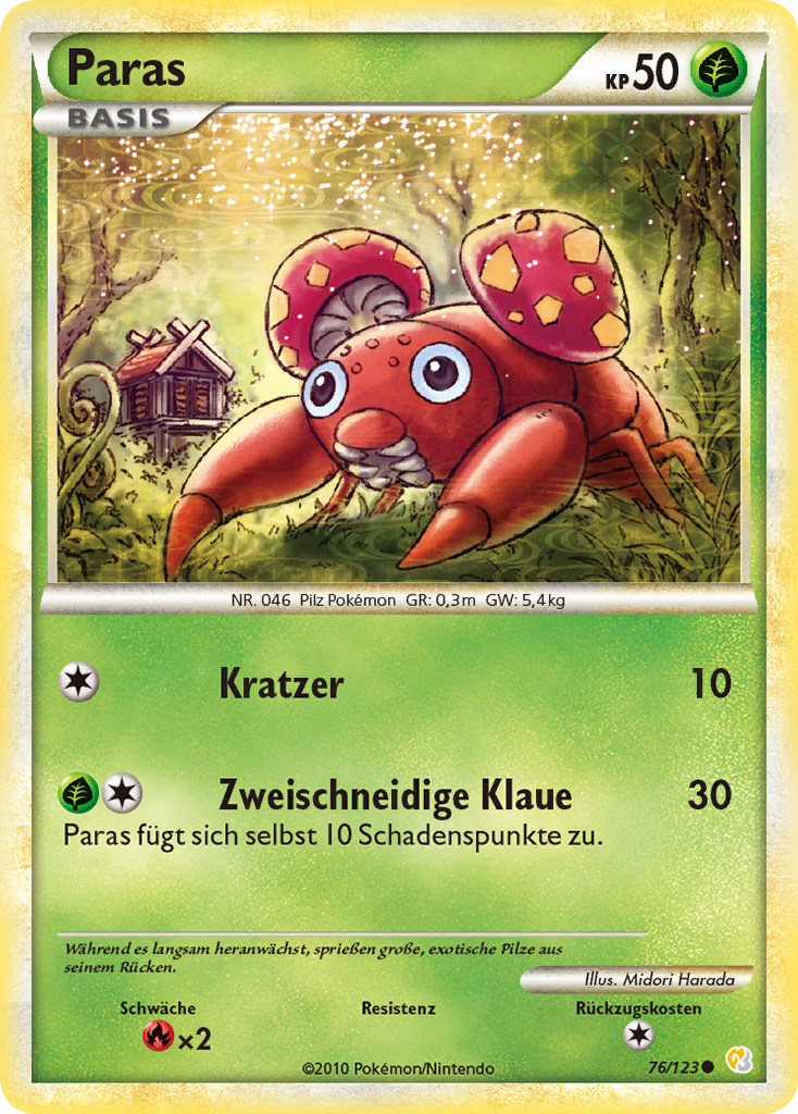 Paras 76 — HeartGold SoulSilver (German Pokémon TCG card)