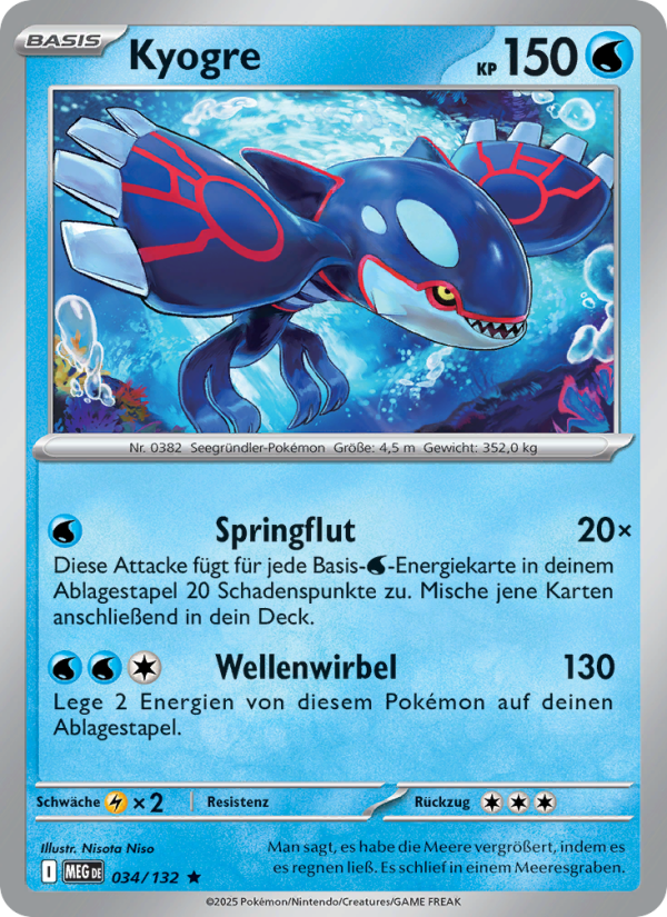 Kyogre 034 — Mega-Entwicklung (German Pokémon TCG card)