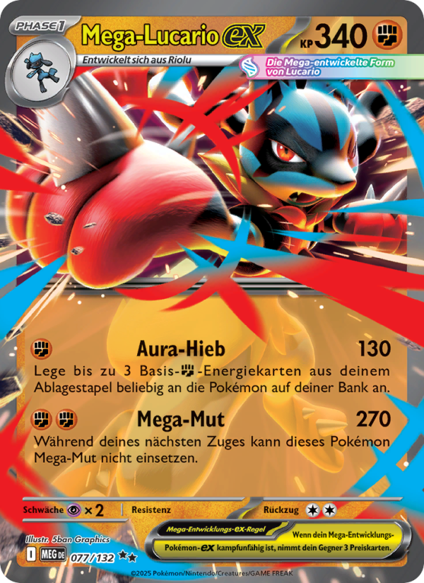Mega-Lucario-ex 077 — Mega-Entwicklung (German Pokémon TCG card)