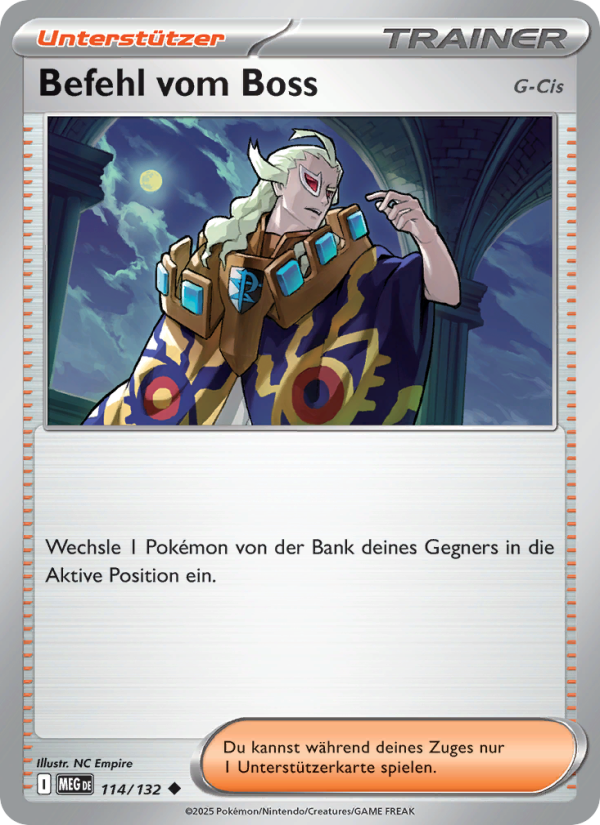 Befehl vom Boss 114 — Mega-Entwicklung (German Pokémon TCG card)
