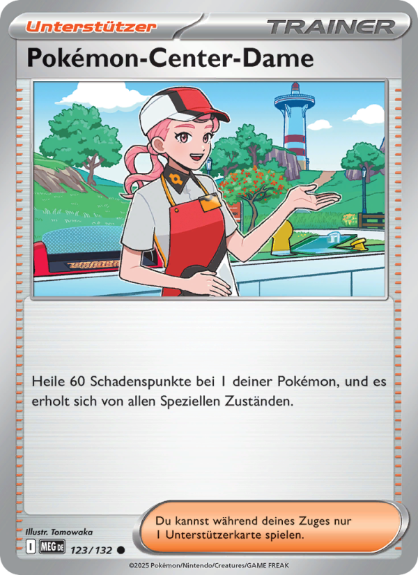 Pokémon-Center-Dame 123 — Mega-Entwicklung (German Pokémon TCG card)