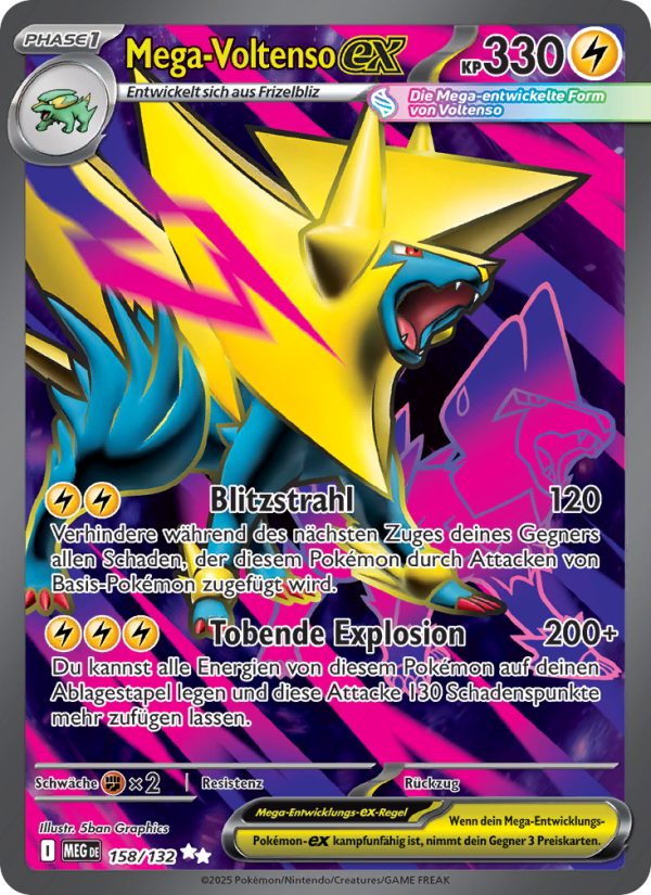 Mega Voltenso-ex 158 — Mega-Entwicklung (German Pokémon TCG card)