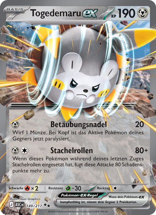 Togedemaru-ex 149 — Erhabene Helden (German Pokémon TCG card)