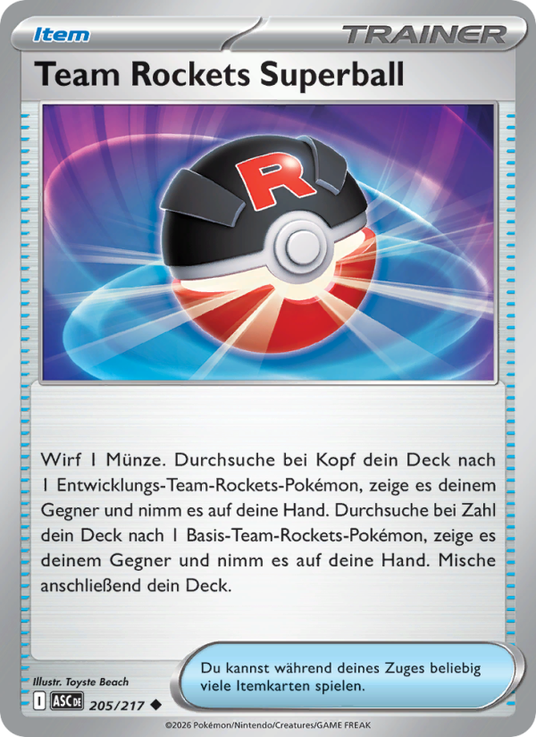 Team Rockets Superball 205 — Erhabene Helden (German Pokémon TCG card)