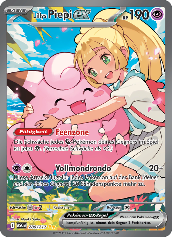 Lillys Piepi-ex 280 — Erhabene Helden (German Pokémon TCG card)