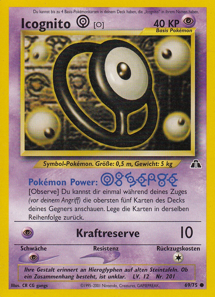 Icognito O 69 — Neo Entdeckung (German Pokémon TCG card)
