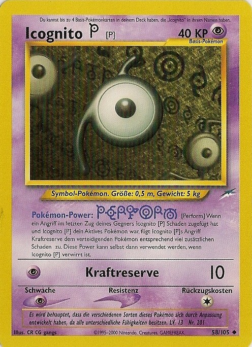 Icognito P 58 — Neo Destiny (German Pokémon TCG card)