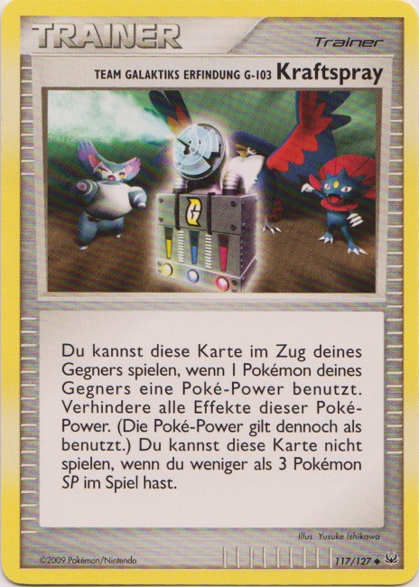 Team Galaktiks Erfindung G-103 Kraftspray 117 — Platin (German Pokémon TCG card)