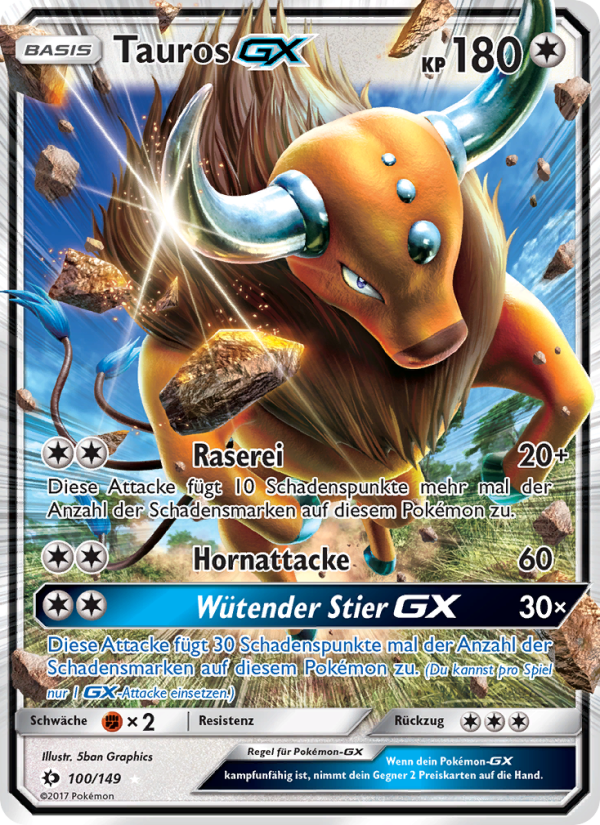 Tauros GX 100 — Sonne & Mond (German Pokémon TCG card)