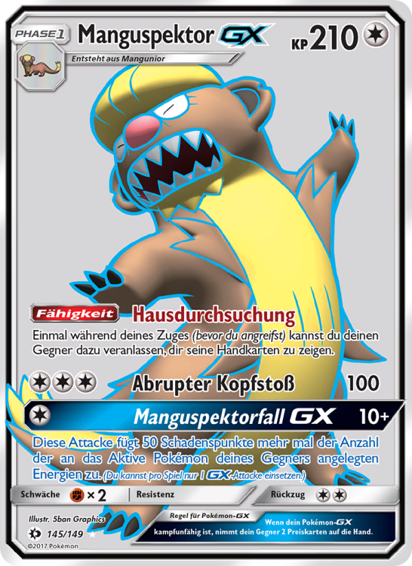 Manguspektor GX 145 — Sonne & Mond (German Pokémon TCG card)