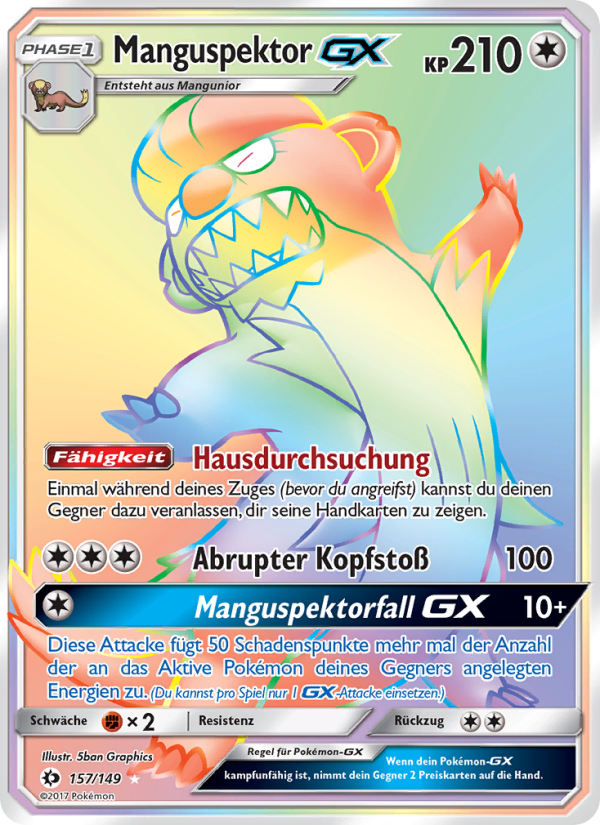 Manguspektor GX 157 — Sonne & Mond (German Pokémon TCG card)