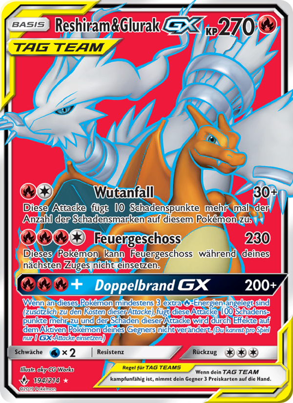 Reshiram & Glurak Pokémon TCG cards