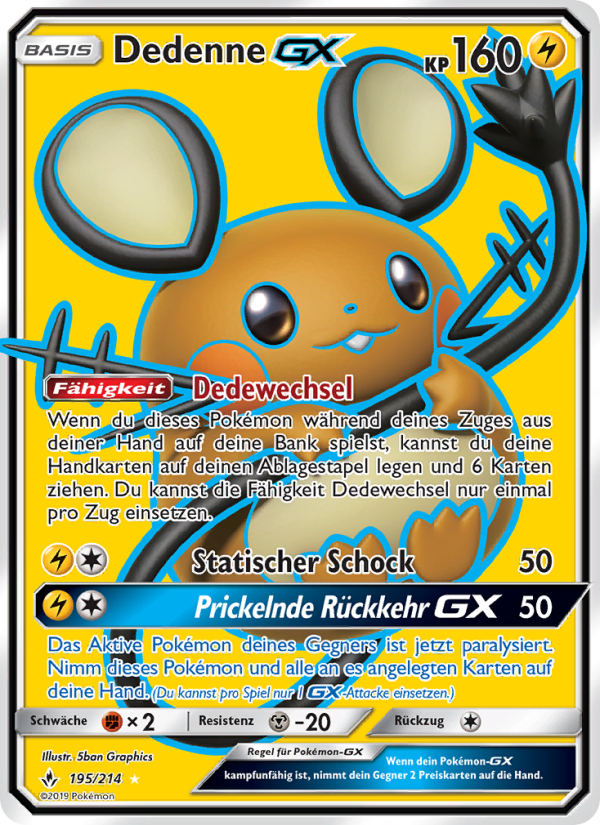 Dedenne GX 195 — Kräfte im Einklang (German Pokémon TCG card)