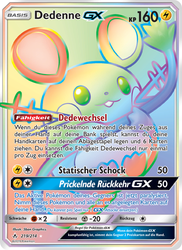 Dedenne GX 219 — Kräfte im Einklang (German Pokémon TCG card)