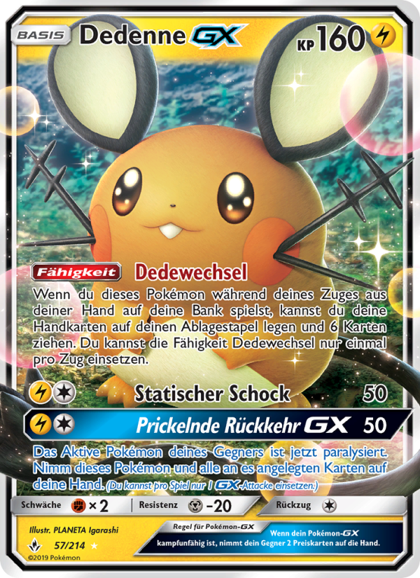 Dedenne GX 57 — Kräfte im Einklang (German Pokémon TCG card)