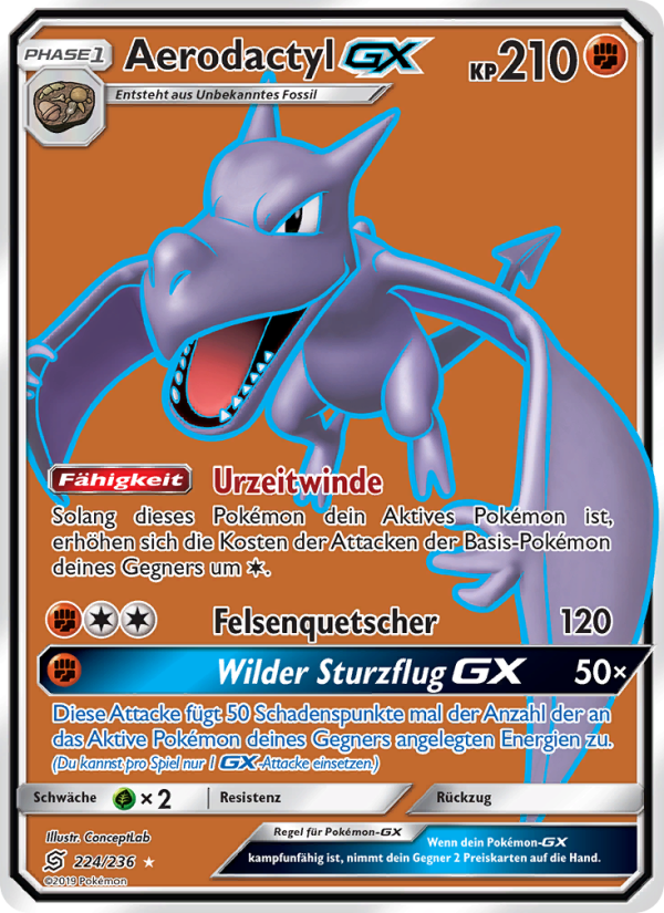 Aerodactyl GX 224 — Bund der Gleichgesinnten (German Pokémon TCG card)