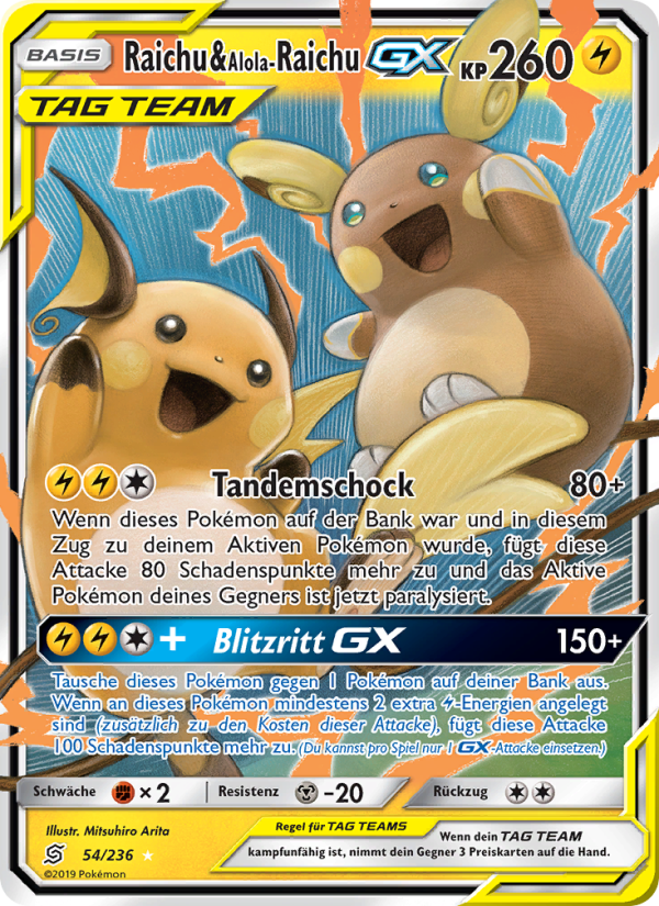 Raichu & Alola-Raichu GX 54 — Bund der Gleichgesinnten (German Pokémon TCG card)