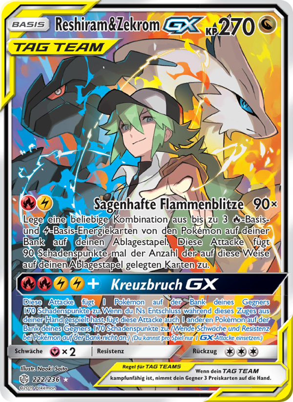 Reshiram & Zekrom GX 222 — Welten im Wandel (German Pokémon TCG card)
