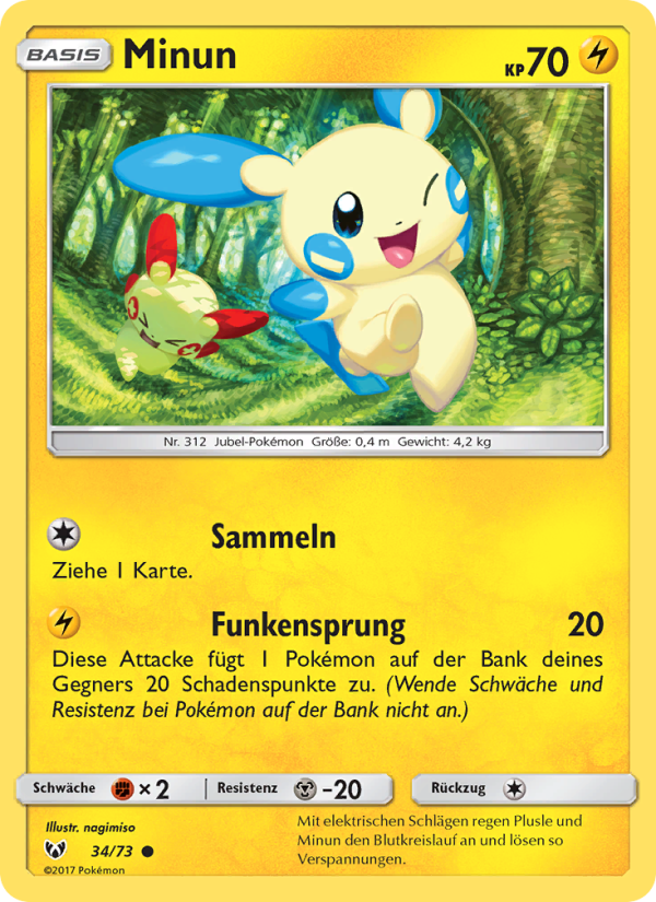 Minun 34 — Schimmernde Legenden (German Pokémon TCG card)