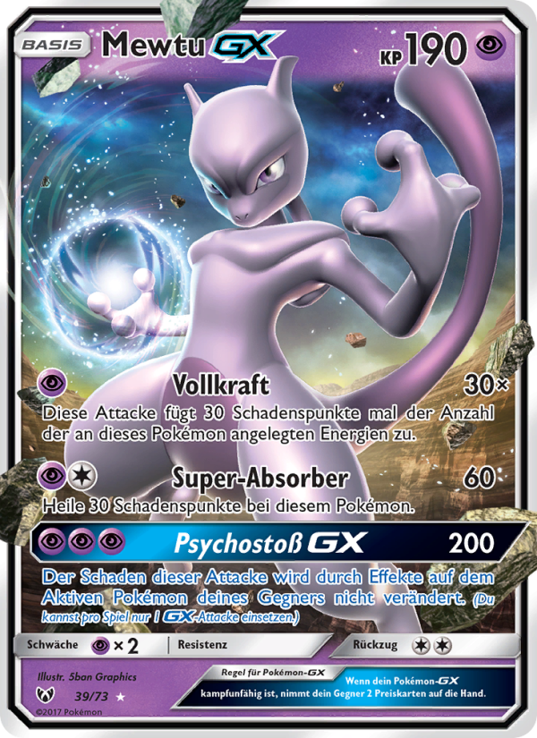 Mewtu GX 39 — Schimmernde Legenden (German Pokémon TCG card)