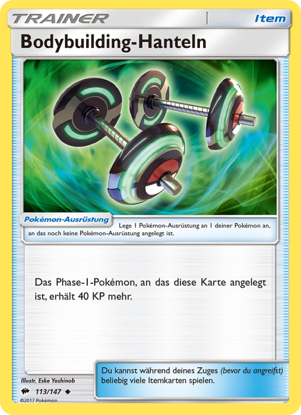 Bodybuilding-Hanteln 113 — Nacht in Flammen (German Pokémon TCG card)