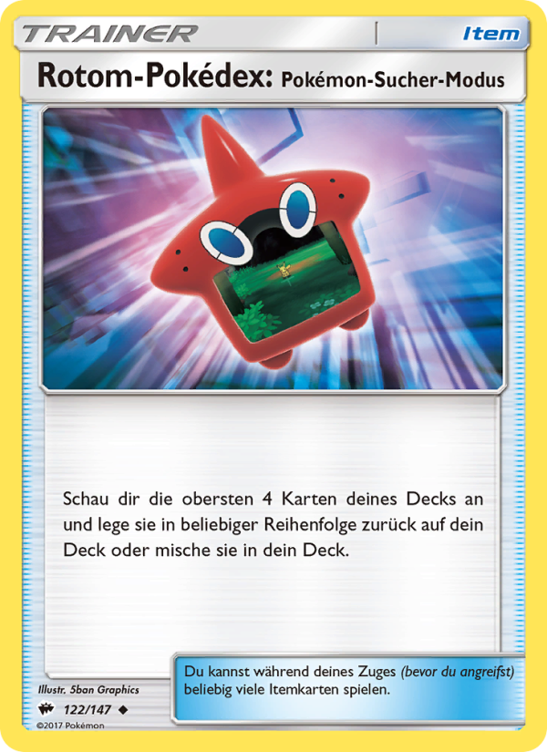Rotom-Pokédex: Pokémon-Sucher-Modus 122 — Nacht in Flammen (German Pokémon TCG card)