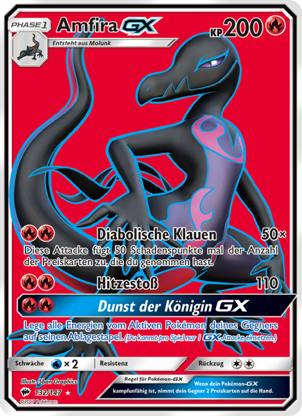 Amfira GX 132 — Nacht in Flammen (German Pokémon TCG card)