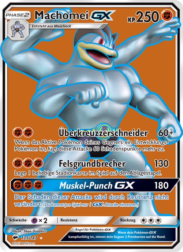 Machomei GX 135 — Nacht in Flammen (German Pokémon TCG card)