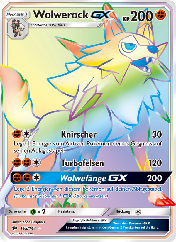 Wolwerock GX 155 — Nacht in Flammen (German Pokémon TCG card)