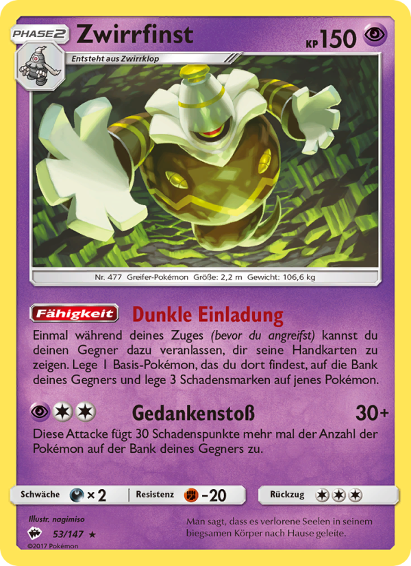 Zwirrfinst 53 — Burning Shadows (German Pokémon TCG card)